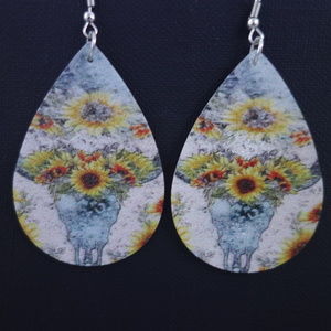 3/$25 Sunflowers Floral Teardrop Dangle Tear Drop Earrings